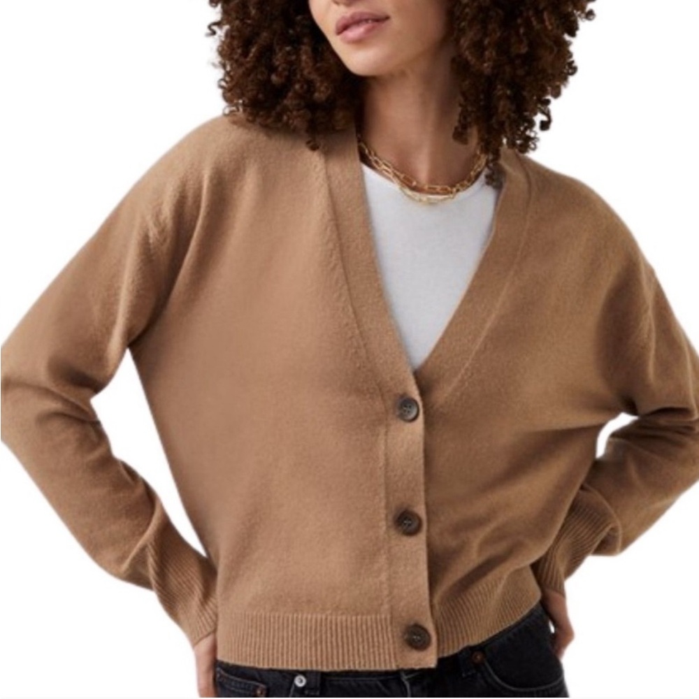 French Connection Camel Button-Up Cardigan